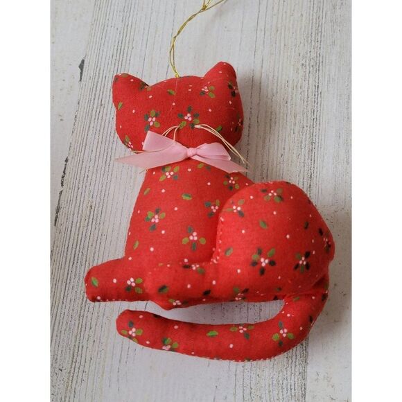 Handmade cat floral pattern plush ornament Xmas decor - Picture 1 of 4